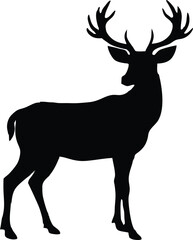 Majestic Black Deer Silhouette Antlered, Wild, Nature, Graphic