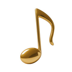 Luxurious gold music note with a polished metallic texture, minimalist and modern artistic design, isolated decorative object in 3D render