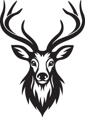 Naklejka premium Majestic Stag Head, Antlers, Black and White, Wildlife, Nature, Design, Emblem, Symbol, Icon
