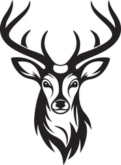 Majestic Deer Head, Antlers, Wildlife, Nature, Black, White, Elegant, Graphic, Design, Symbol