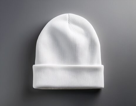 plain white beanie hat mockup on clean background