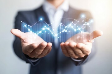 Businessperson holding a digital graph in their hands