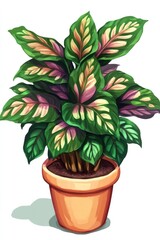 Calathea Roseopicta: A Decorative Houseplant in a Potted Isolation over White Background