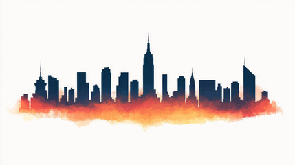Fototapeta premium vibrant skyline silhouette featuring iconic buildings against warm, colorful backdrop, evoking sense of urban energy and creativity