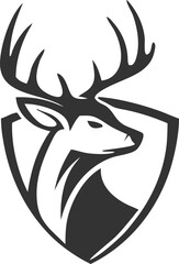 Majestic Deer Head Logo Shield, Antlers, Hunting, Wildlife, Nature