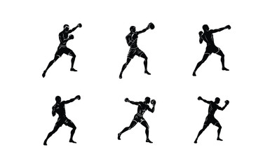 Six Silhouettes of Boxers in Action