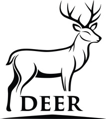 Elegant Deer Silhouette Logo Design Black Antlered Buck