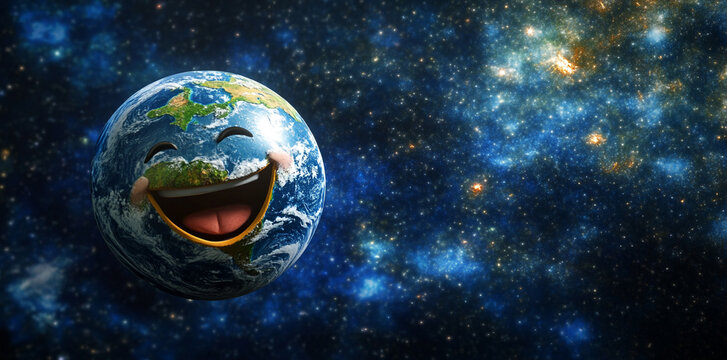 Happy Earth Emoji in Space Fun Cosmic Illustration of Planet Earth Smiling