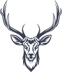 Naklejka premium Majestic Deer Head, Antlered, Elegant, Wildlife, Nature, Graphic Design, Logo, Symbol, Illustration