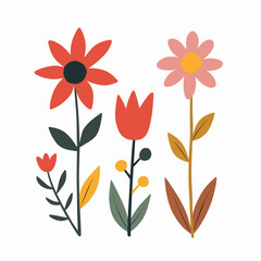 Set of flowers in the Scandinavian style.Flower collection with leaves, floral bouquets. Folk style.