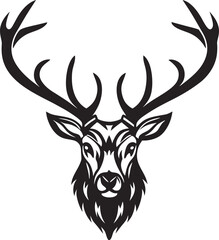 Naklejka premium Majestic Stag Head Silhouette Antlers, Horns, Wildlife Art