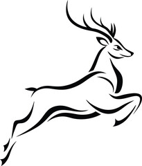 Fototapeta premium Elegant Leaping Deer Black Line Art, Wildlife, Nature, Graceful Jump
