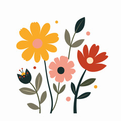 Fototapeta premium Set of flowers in the Scandinavian style.Flower collection with leaves, floral bouquets. Folk style.