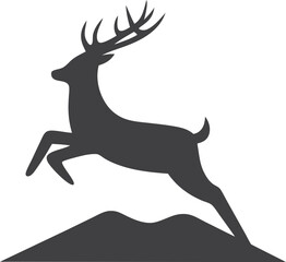 Obraz premium Majestic Deer Leaping Mountain Silhouette, Nature, Wild, Logo