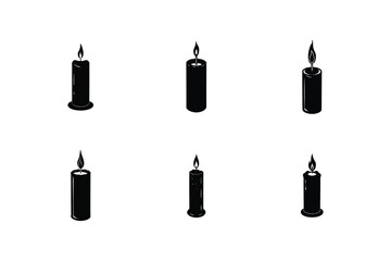 Simple Black and White Candle Icons Set