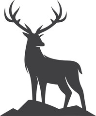 Obraz premium Majestic Stag Silhouette on Mountain Peak Wild Animal Logo Design