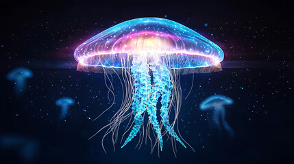 Bioluminescent Jellyfish Symphony of Light Under the Sea with Celestial Stars and Nebulae Effect