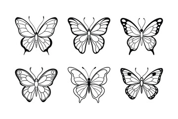 Six Elegant Black and White Butterfly Illustrations