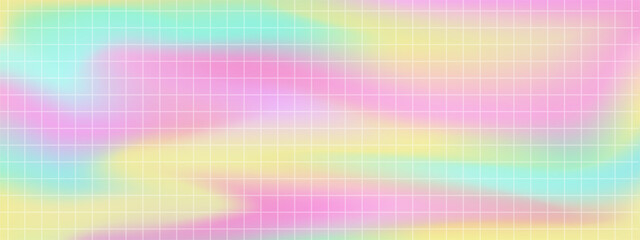 Retro background with geometric grid on the vivid colorful blended background. Vector backdrop, illustration, y2k aesthetics.