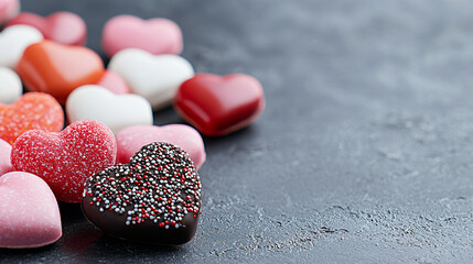 Obraz premium Heart Shaped Candy Assortment for a Valentine s Day Holiday Sweet Treats and Special Occasions