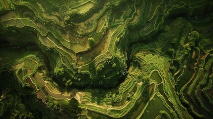 Obraz premium aerial view of an asian ricefield terraces, top view