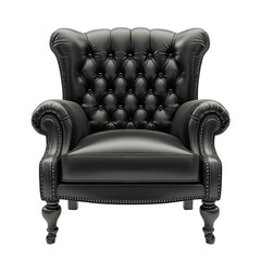 Classic black leather chair designed for elegance and comfort in a minimalist setting, classic black leather chair isolated onisolated on white background