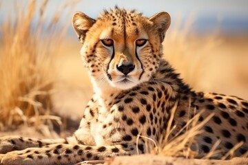 Cheetah lying wildlife savanna animal.