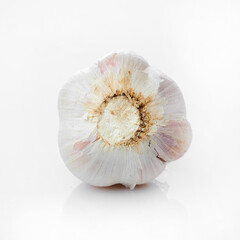 Close up Macro Shot of Garlic Bulb Showcasing Texture and Details of Its Skin on White and Isolated Background