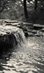 Tranquil stream waterfall over rocks in serene nature setting