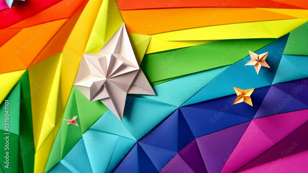 Aufkleber a colorful paper cutout of a rainbow with stars and a star in the middle. the stars are in different