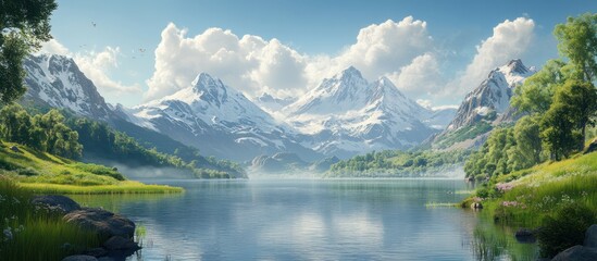 Fototapeta premium Serene Mountain Lake Landscape (1)