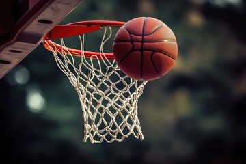 Fototapeta premium 3D basketball in midair approaching the hoop, ready to score. AI generated illustration.