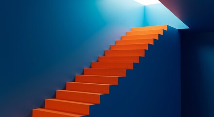 Fototapeta premium Ascending Steps to Success: Geometric Staircase - Modern staircase, vibrant colors, upward movement, progress, achievement. Symbolizing ambition, growth, and reaching goals