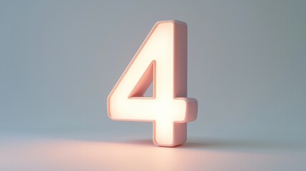 Illuminated Pink Number Four on Light Gray Background