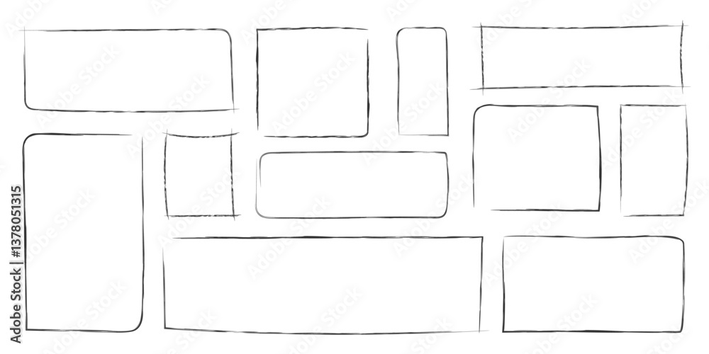 Poster simple rectangle frame set with brush line texture. modern trendy vector frames with handwritten eff