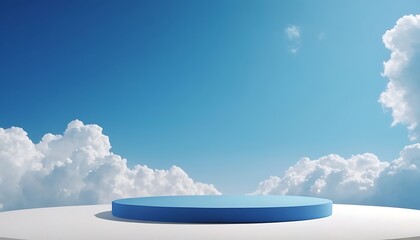 white platform podium with blue sky and white clouds background,cosmetic, display, luxury, pastel, platform, presentation, product, soft, stage, scene, abstract, light, minimalism, showcase,456
