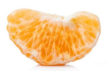 Macro Shot of Close up Orange Fruit Segment Showing Vibrant Texture and Details of Fruit Anatomy on White and Isolated Background