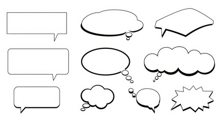Obraz premium Collection of Blank Speech Bubbles - Set of various blank speech bubbles perfect for adding text, suitable for comics, presentations, and designs