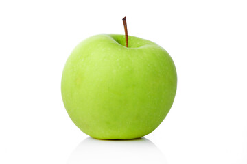 Close up Shot Showcasing Texture of a Fresh Green Apple on a White Background