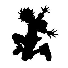 Anime boy jumping with excitement silhouette