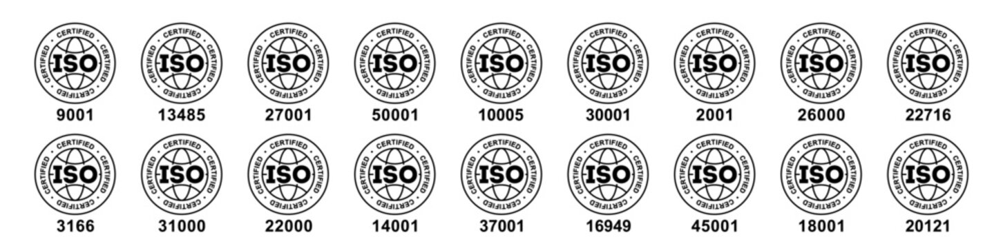 ISO International Organization for Standardization. Certified stamp. logo certification, Certified Company. Iso 45001,13485,14001,26000,27001,37001,50001,90001,22000, 20121