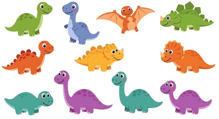 Fototapeta premium Set of colorful cute baby Dinosaurs, clip art