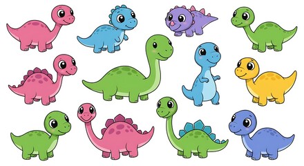 Fototapeta premium Set of colorful cute baby Dinosaurs, clip art