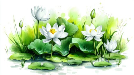 Serene White Lotus Flowers in a Pond