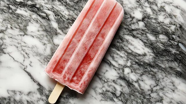A bright popsicle resting on a clean marble background. digital