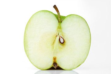 Close up Macro Shot of Sliced Green Apple Texture Revealing Inside Composition and Seed Placement...