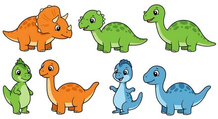 Naklejka premium Set of colorful cute baby Dinosaurs, clip art