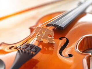 Close-up of violin strings and bow music studio photography artistic environment detailed viewpoint