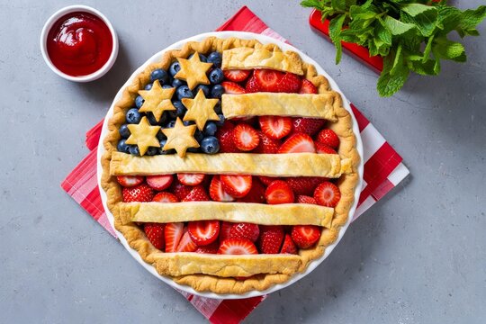 Tasty American flag pie on table.