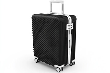 Black hard-shell travel suitcase with white accents